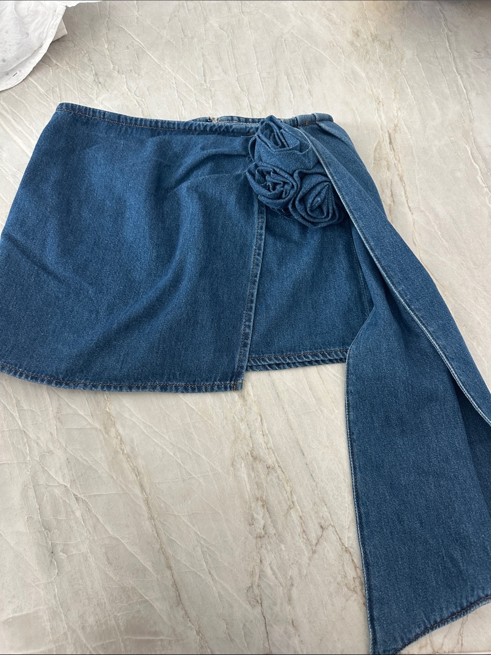 Gianni Bini Denim Wrap Mini Skirt with Floral Tie Detail - Blue